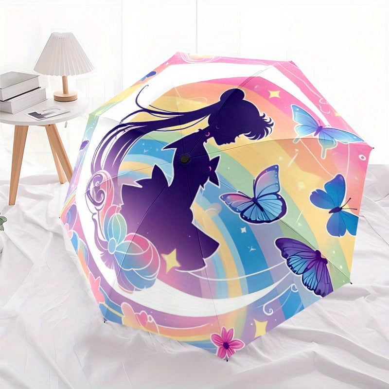 Magic Anime-Inspired Automatic Folding Umbrella - 8-Rib Durable Design, Portable Travel Umbrella with Vibrant Anime Artwork, Compact & Lightweight for Commuting, Beach, or Holiday Gifts, Beach Umbrella, Commuting Accessory, S