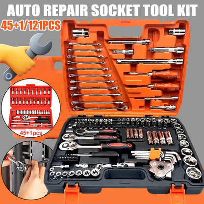 Multi-functional Toolbox Set, Professional And High-quality Automotive Repair Tools (46/121pcs), Drive Socket Ratchet Wrench, Automotive, Motorcycle And Bicycle Mechanical Repair, Household Multi-functional Tool Set, Gift for