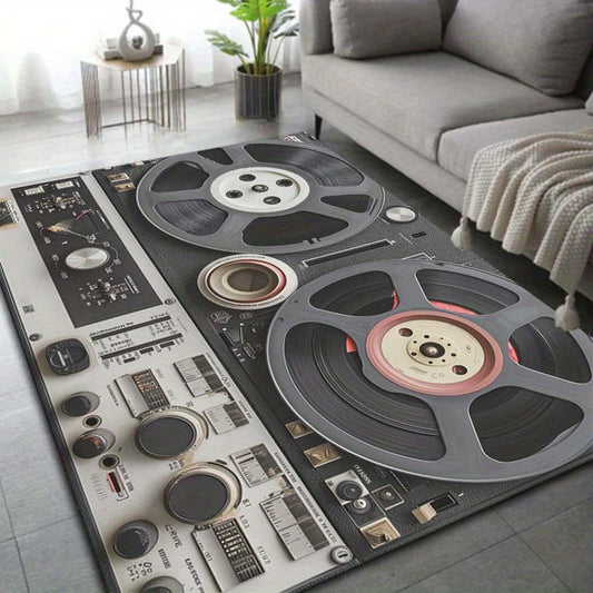 Vintage Audio Design Non-Slip Mat – Washable, Floor Mat with Turntable & Cassette Tape Art for Bedroom, Home Theater, or Music Room Decor, Bedroom Enhancement | Retro Aesthetic Mat | Durable Home Mat, Rugs for Living Room