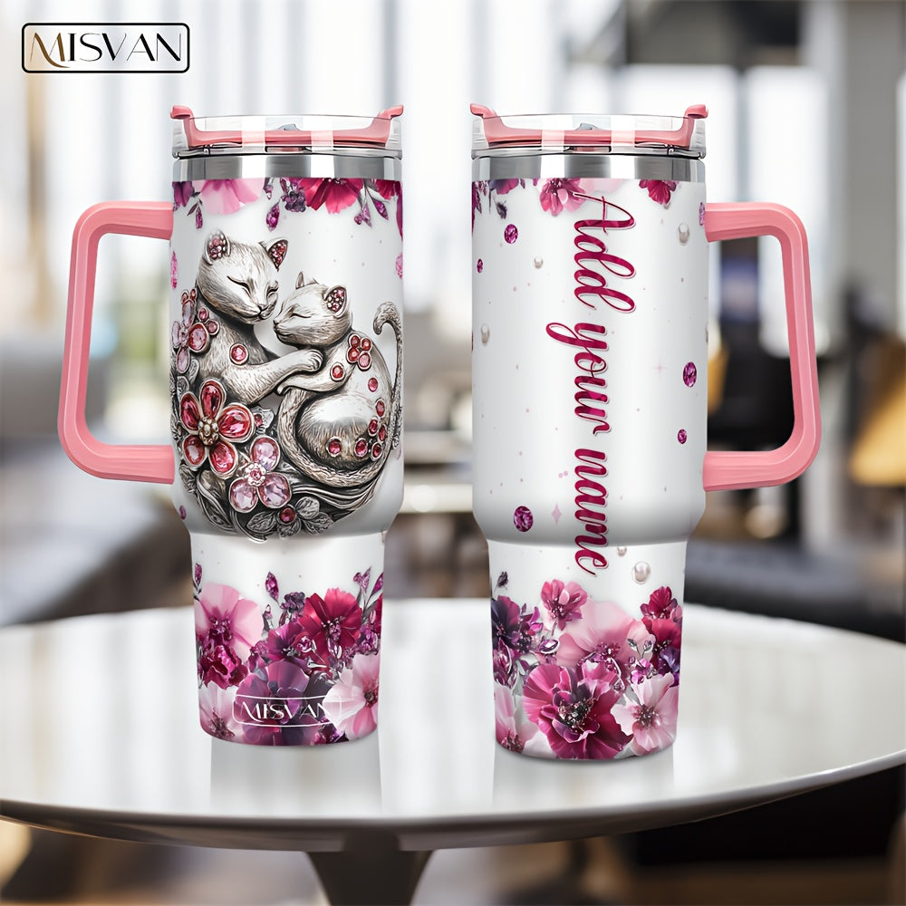 1pc Customized Name Stainless Steel Tumbler | 20oz/22oz/40oz Insulated Water with Lid, Reusable, Round Shape, 304 Stainless Steel, Ideal for Easter, Thanksgiving, Father'S Day, Mother'S Day, Graduation, White Diamond Butterfl