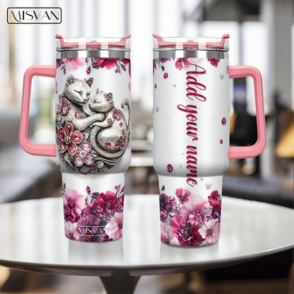 1pc Customized Name Stainless Steel Tumbler | 20oz/22oz/40oz Insulated Water with Lid, Reusable, Round Shape, 304 Stainless Steel, Ideal for Easter, Thanksgiving, Father'S Day, Mother'S Day, Graduation, White Diamond Butterfl