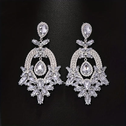 2pcs Elegant Wedding Earrings for Women - Bridal Rhinestone Pendant Dangle Earrings, Retro Bohemian Geometric Suitable for Wedding, Prom, Party, Daily Wear - Year-Round Timeless Bridal Accessories