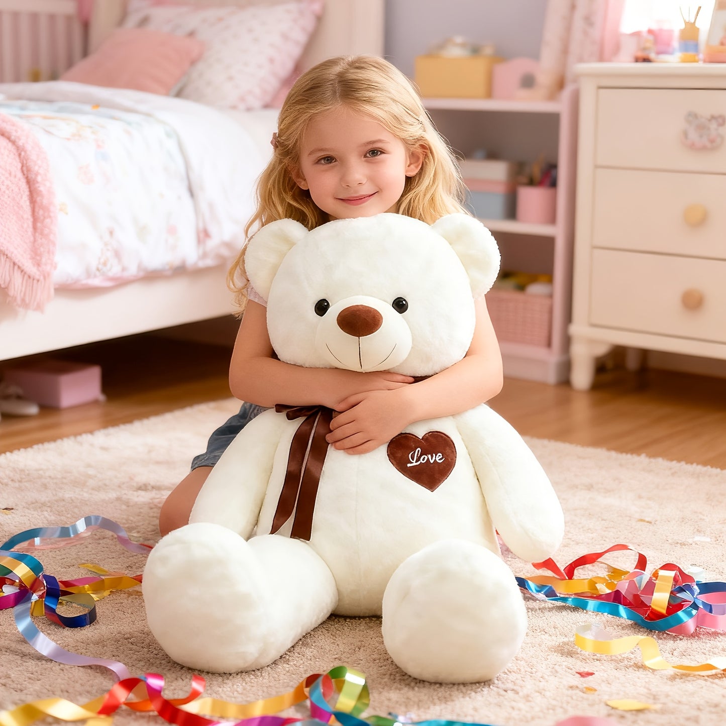 47inch 55inch Big Teddy Bear Stuffed Animal Giant Teddy Bear with Love Heart Large Plush Toy Huge Soft Doll Gift for Kids Girls Girlfriend on Birthday Valentine'S Day Christmas