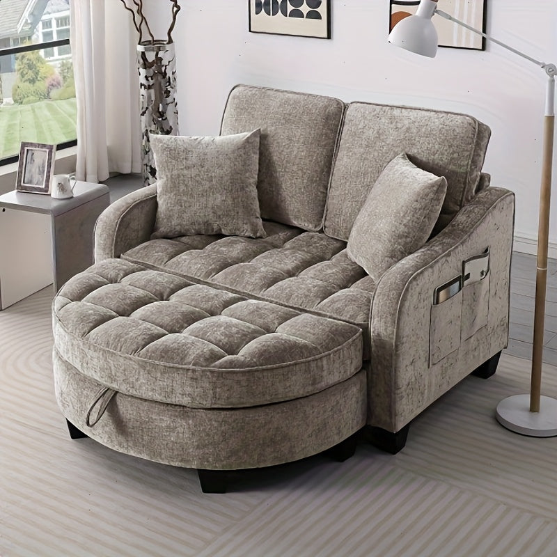 Modern Green Chaise Sofa Bed with Storage Footrest & Cushions - Space-Saving Convertible Couch, Foam-Padded Cushioning, Engineered Frame, Easy Assembly for Small Apartments, Living Room & Bedroom Furniture