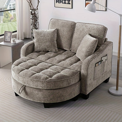 Modern Green Chaise Sofa Bed with Storage Footrest & Cushions - Space-Saving Convertible Couch, Foam-Padded Cushioning, Engineered Frame, Easy Assembly for Small Apartments, Living Room & Bedroom Furniture