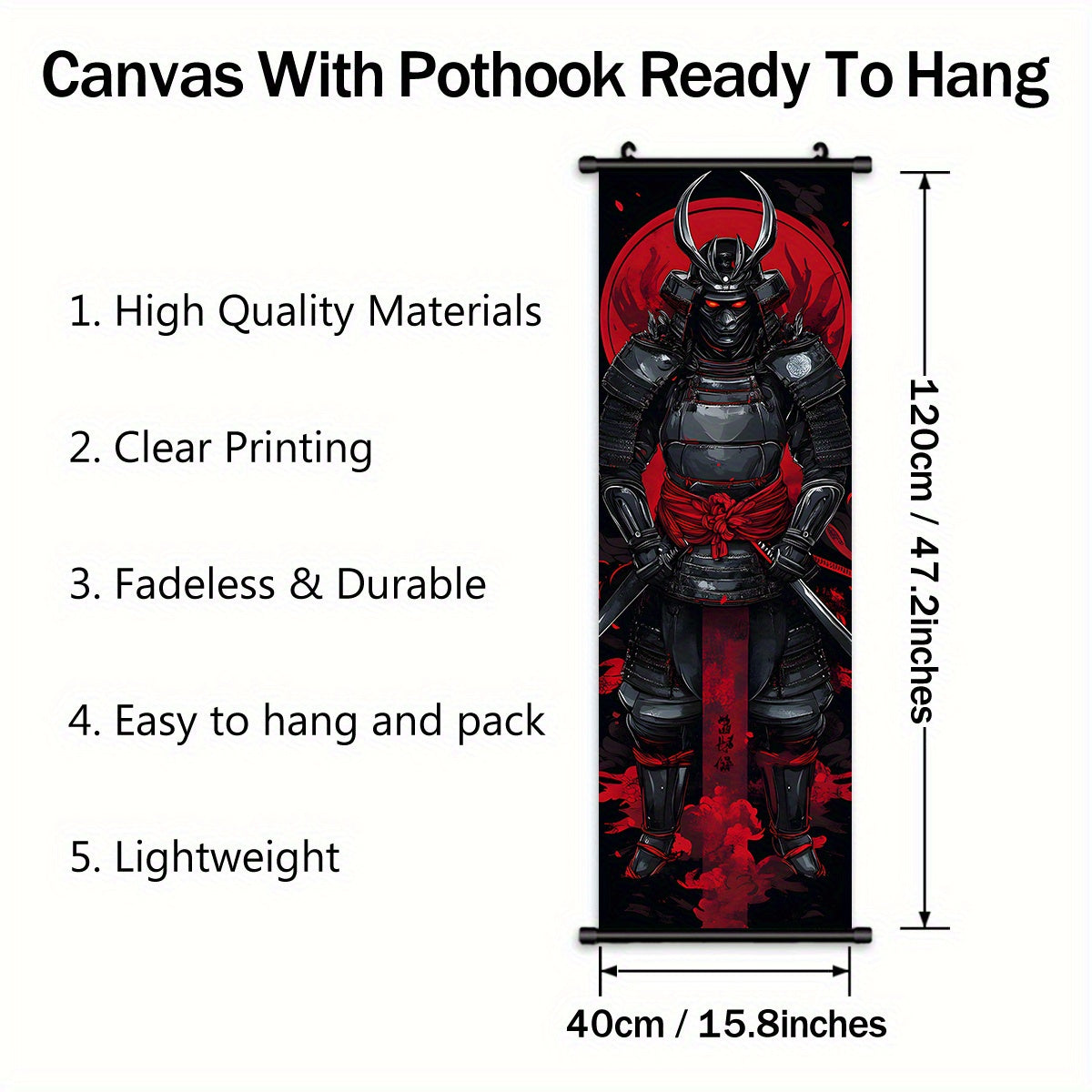 Black and Red 3pcs Set of Japanese Samurai Battle Scroll/Hanging Scrolls, Oriental Classical Style Decorative Art with Armor & Weapon Elements, Symmetrical Composition and Metal Ornament Details, Suitable for Living Room, Tea