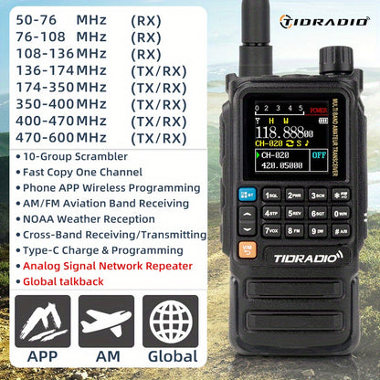 TIDRADIO H3 PLUS | Ham Radio Multi-Band Two-Way Radios with AM/ FM & Wireless Headset Compatibility | 5000km Long Range Walkie Talkies for Camping & Emergency, Emergency Communication, Outdoor Communication, Handheld Transcei