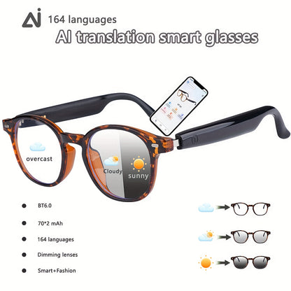 AI Smart Glasses, Smart Glasses with 160 Languages Real Time Translation Support, Chat GPT System, HVESBSFSYNew Multi-functional Audio Glasses for Men And Women, Built-in Microphone And Speaker, HD Voice Calls And HIFI Music