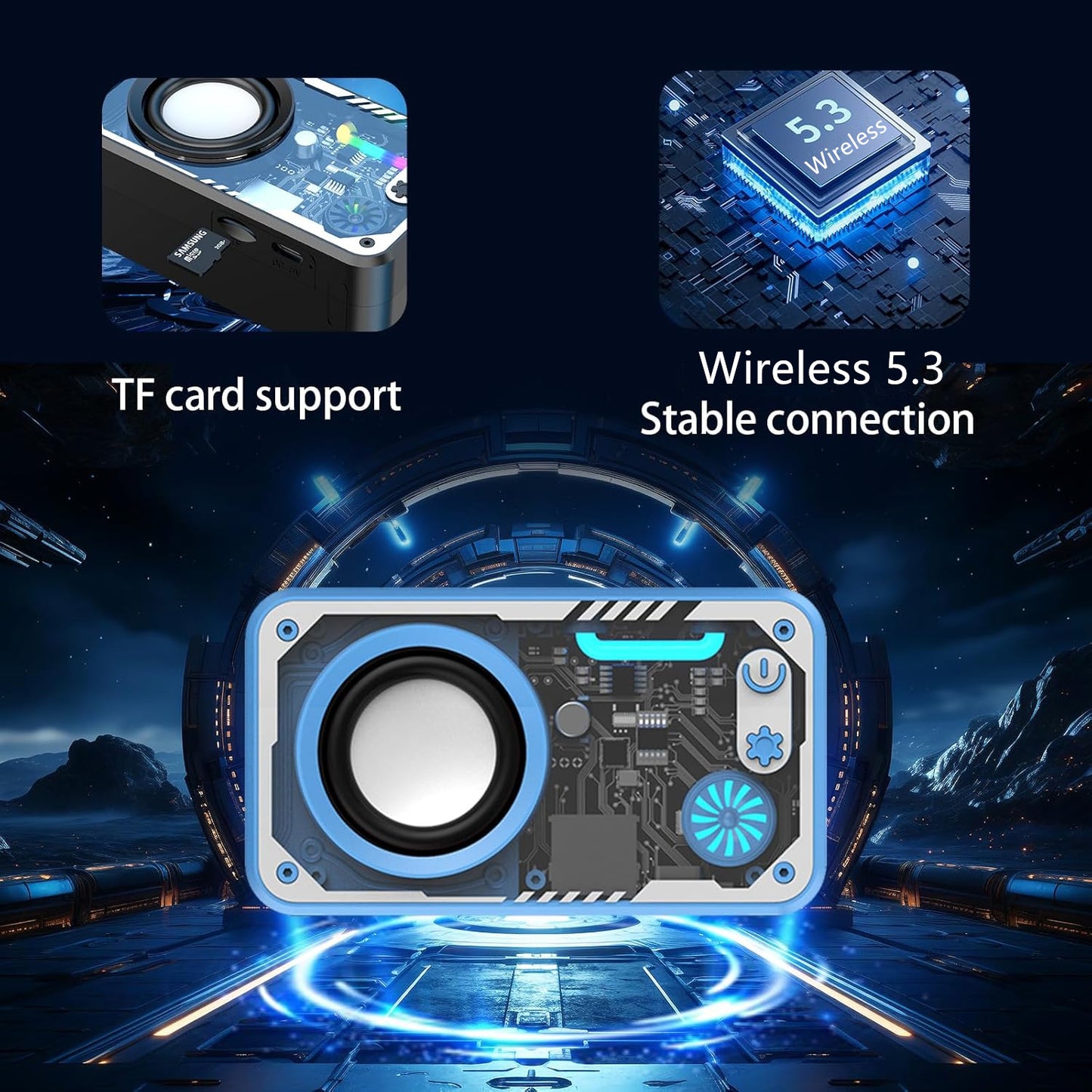 New Transparent LED Mini Machine Wind Speaker, RGB Seven Color Light Effect Speaker, 5W Portable Small Bluetooth Speaker Shock Sound Super Long Standby Support TF Card, Bluetooth Connection Function, Creative Gifts, Holiday G