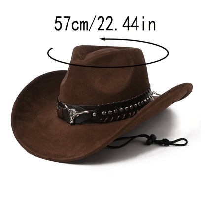 Unisex Western Cowboy Hat - Classic Suede-like Texture with Metal Studs & Cow Pattern, Lightweight Durable Braided Design, Feather-Free & Non-Washable, Elegant Wide Brim for Men & Women - Western-Themed Events, Rodeo, Casual