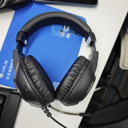 AOC Surround Bass Headphones with LED Lights, Jack, Volume Control, Condenser Mic, Tangle-Free Design, Compatible with PS5, PS4, Xbox One Controllers & Mobile Devices, Like Switch - Open-back Earcups, Black Plastic Material
