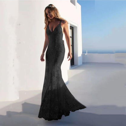 Elegant Formal Gown | Sleeveless Spaghetti Strap White Maxi Dress with V Neck - Perfect for Wedding Guest, Gala Dinner & Engagement Party