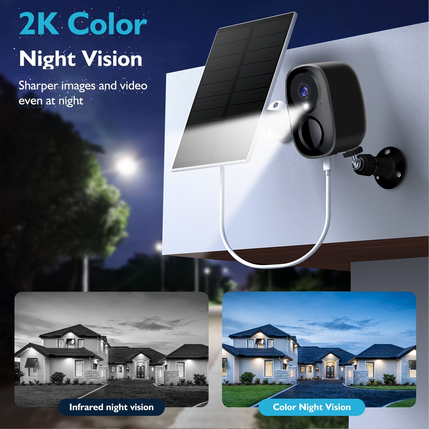 7pcs Solar Powered 2K 3MP Wireless Outdoor Security Camera System - FHD AI Motion Detection, Two-Way Audio, Color & Infrared Night Vision, Battery or USB Dual Power Supply, Lithium Battery, High Quality, Outdoor Surveillance,