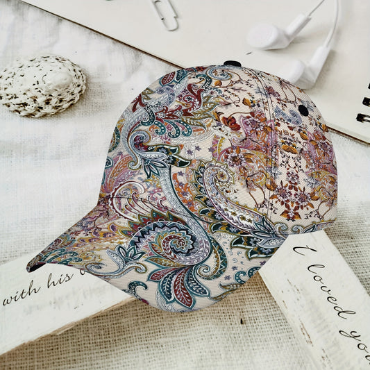 Paisley-Floral Baseball Cap - Adjustable Snapback Lightweight Breathable Unisex Hat for Sports, Travel & Outdoor Activities - Machine Washable Glamorous Style Sun Hat - Perfect Holiday Gift