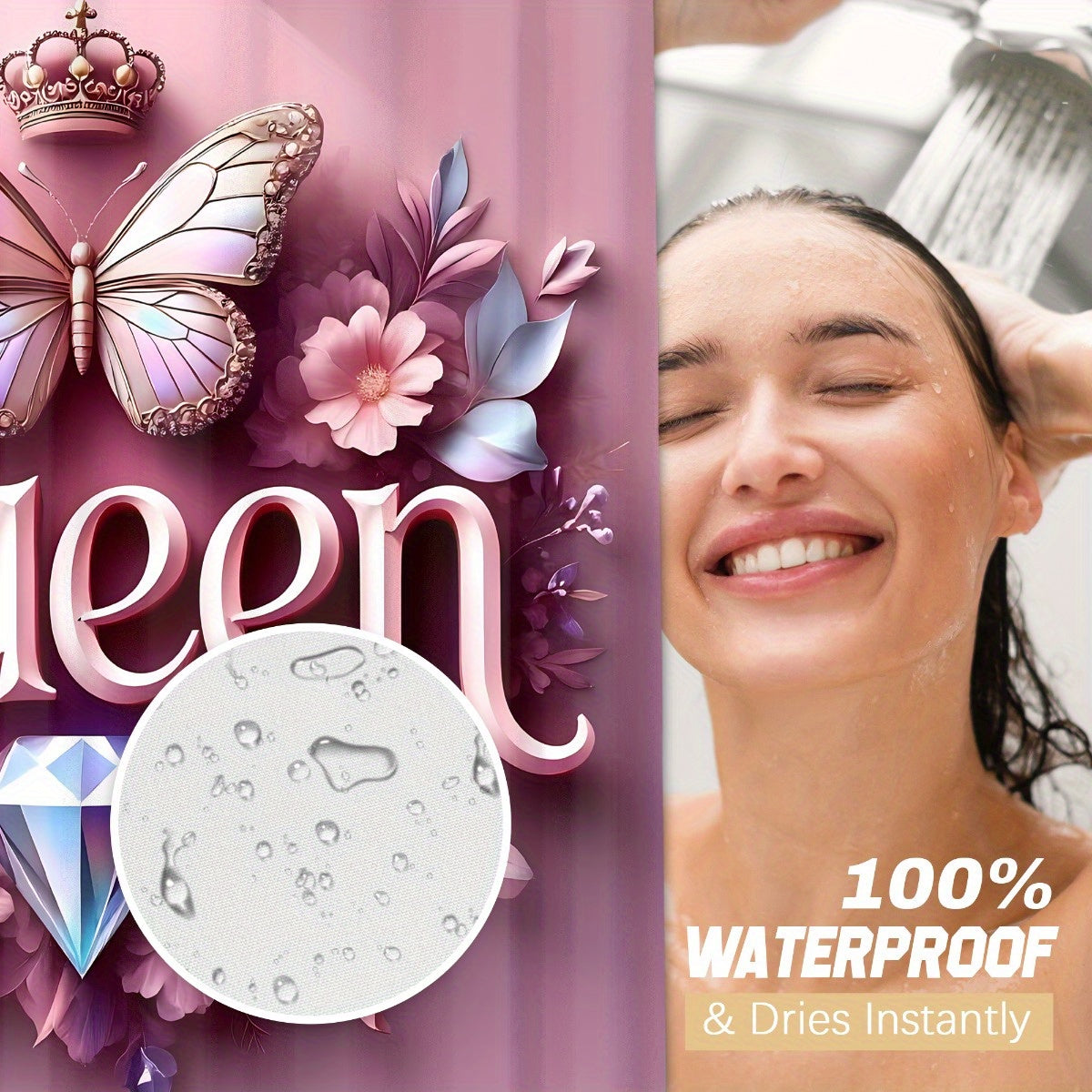 4pcs Queen Pattern Shower Curtain Set, Fashion Bathroom Curtain Set with 12 Hooks Included, Matching Anti Slip Mats & Toilet Covers, Modern Bathroom Accessories Ideal for Home Decor & Housewarming Gift