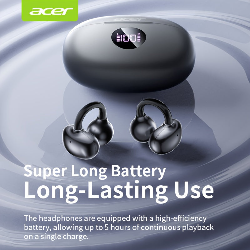 Acer 2025 new model back-to-school season TWS Wireless Headset Heavy Bass Stereo + Talking Noise Cancellation Ultra Long Lasting Sports Running hanging ear Low Latency Gaming Mode HIFI Audio Lightweight Touch Design Stylish D