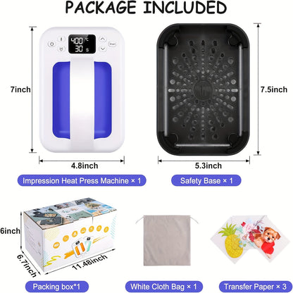 Upgraded 12"x10" / 7"x5" Portable T-Shirt Heat Press Machine, Mini Sublimation Printer with Transfer Paper for HTV Vinyl DIY Christmas Gift - Print on Shirts, Hats, Bags, Pillows, Aprons, Mousepads, Masks, Sneakers & Phone Ca