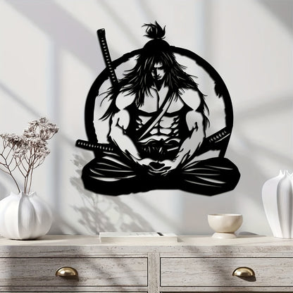 One Samurai metal wall art decoration, 15.74x14.76 inches - detailed sword-wielding warrior design, suitable for home, courtyard, balcony - perfect gift for new homes, weddings, Mother's Day, Father's Day, samurai decoration