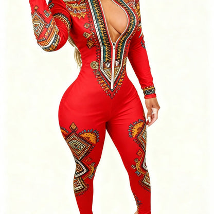 Women'S 4-Season Long Sleeve Jumpsuit | Zipper Design, Lightweight Style with Cute Animal Print, Perfect for Daily Outings & Casual Wear