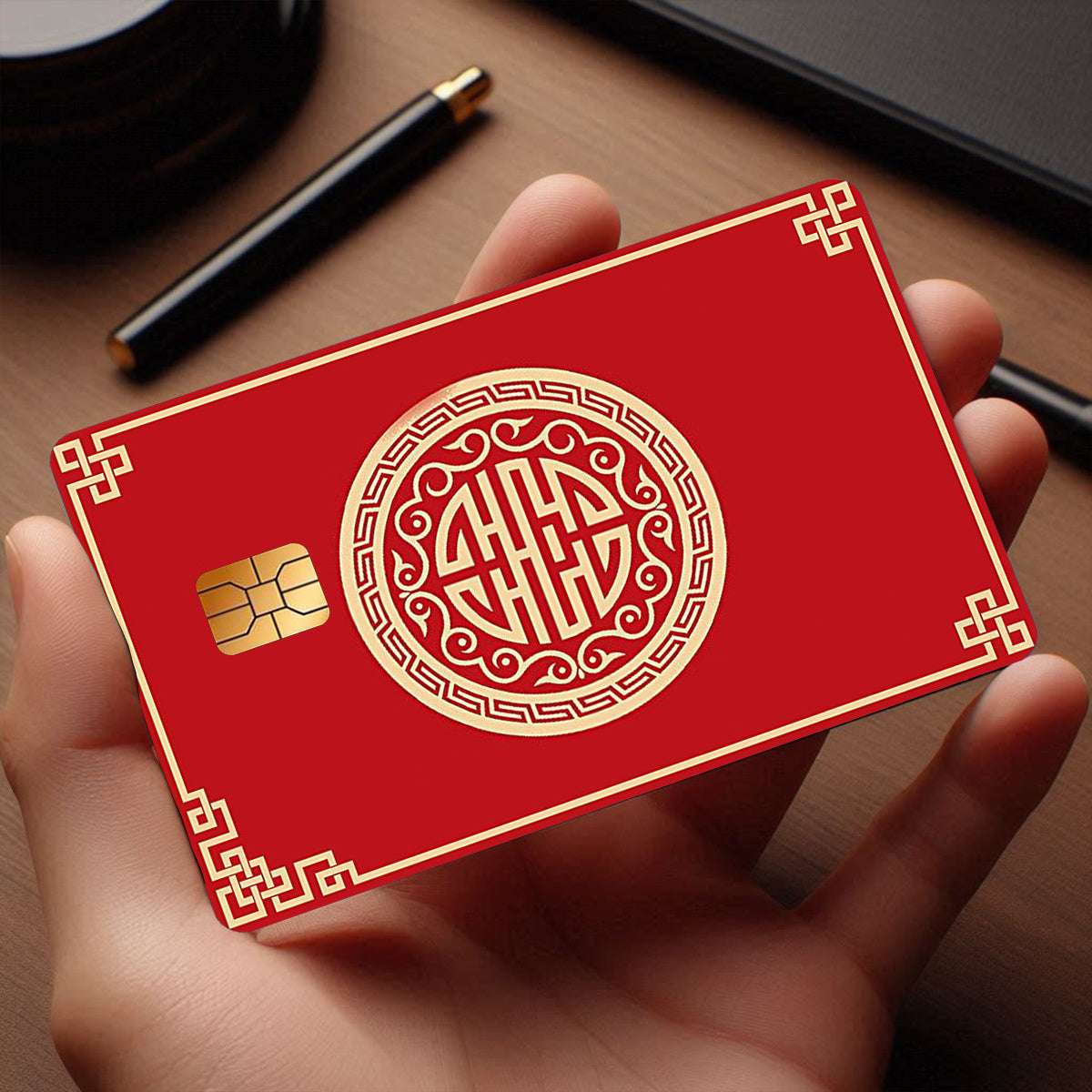 2pcs Large Red China Festival Card Skin - Durable PVC Privacy Protection Sticker, Suitable for Credit Cards, Bank Cards and Transportation Cards, Scratch-Resistant, Fashion Decorative Accessories and Gifts, Removable Self-Adh