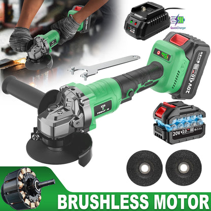 20V Cordless Grinder & Polisher Machine - Heavy-Duty Brushless Motor 9000RPM, Electric Brake, 15pcs Accessory Kit with Grinding/Polishing Pads & Wheel System, 4000mAh Battery- (Battery/AC) for Metalworking, Concrete, Renovati