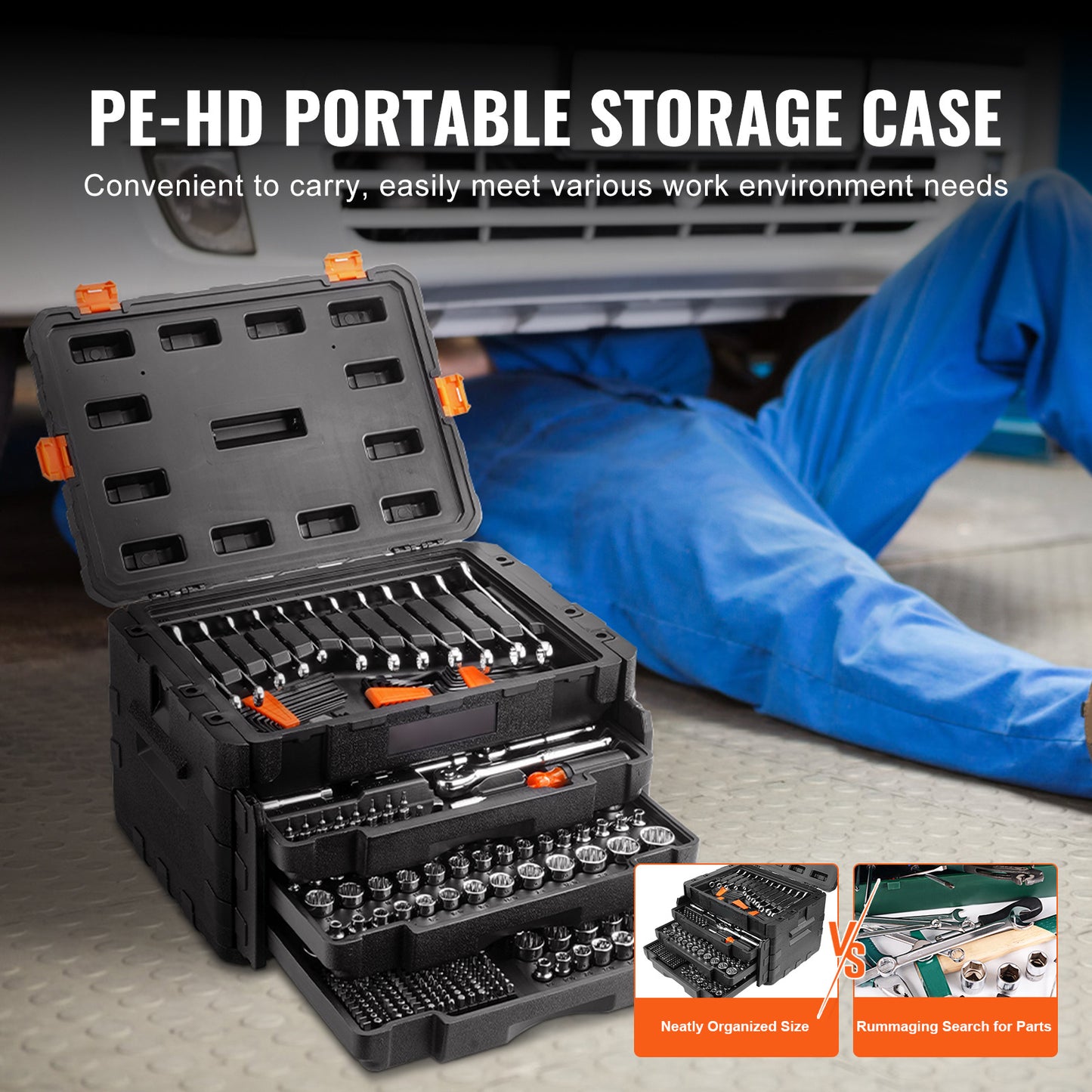 Happybuy Mechanics Tool Set and Socket Set, 1/4"3/8" 1/2" Drive Deep and Standard Sockets, 450pcs SAE and Metric Kit with Bits, Hex Wrenches, Combo Wrench, Accessories, Storage Case