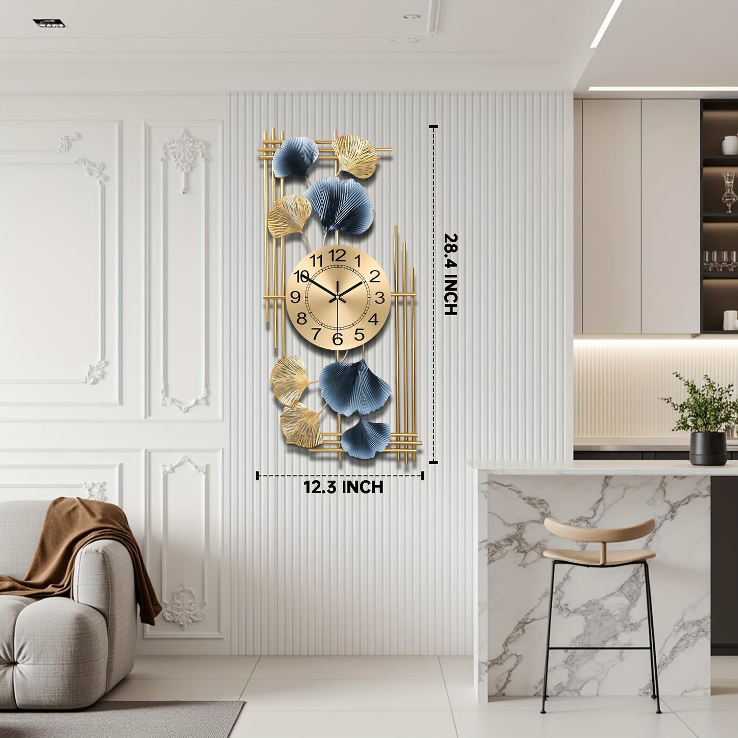 Elegant Ginkgo Leaf Metal Silent Clock 8 Leaves, Retro Modern Design, Battery Powered (Not Included) Suitable for Study Room, Bedroom, Living Room Decoration | Silent Home Clock (Decorative Wall Clock | Iron Structure Wall Cl