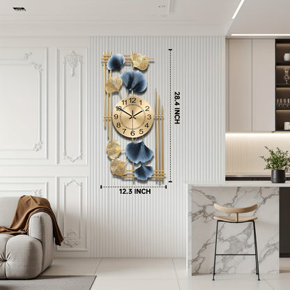 Elegant Ginkgo Leaf Metal Silent Clock 8 Leaves, Retro Modern Design, Battery Powered (Not Included) Suitable for Study Room, Bedroom, Living Room Decoration | Silent Home Clock (Decorative Wall Clock | Iron Structure Wall Cl