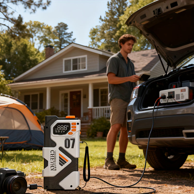 Car Battery Emergency Power Supply, 16000mAh Car Jump Starter, With 150PSI Digital Tire Inflator, LED Display, Suitable For All Gasoline/3.17 Gallon Diesel, 60W Bidirectional Fast Charging, With Emergency Lighting, Safe And P