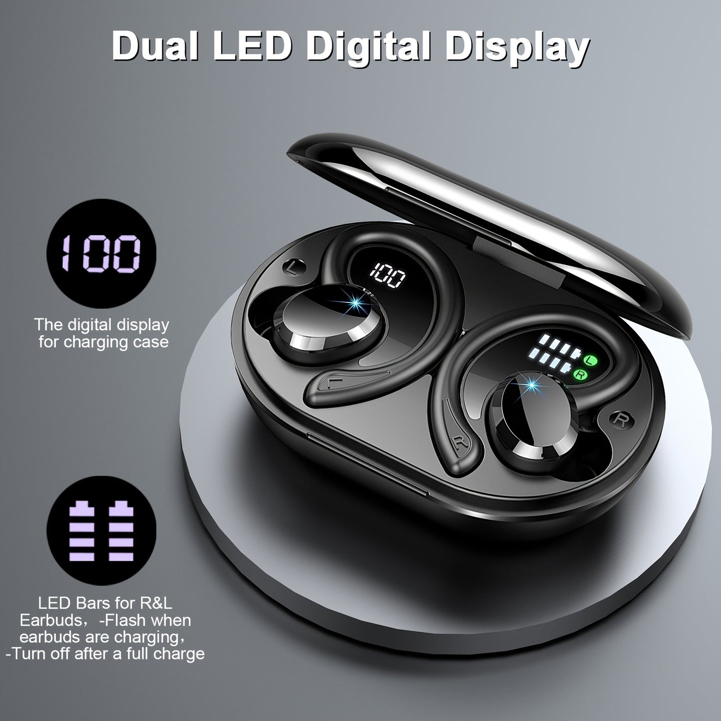 q38 Wireless Earbuds Sports Earbuds, 2024 Wireless 5.3 Earbuds 3D High Fidelity Stereo Headworn Earbuds, 48 Hour Earloop Earbuds with Noise Reduction Microphone, Suitable for Exercise/Running/Gym