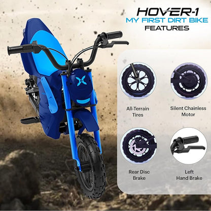 Hover-1 My First Dirt Bike for Kids - 300W Motor, 9MPH Max Speed, 9 Mile Range, 12" Off-Road Tires, 120LB Max Weight, Twist Grip Throttle & Rear Disc Brake Electric Dirt Bike for Kids Ages 5+ Years
