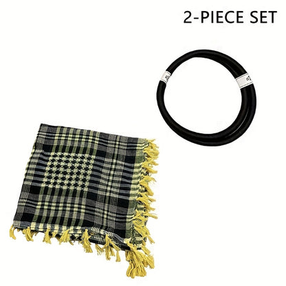 [Two piece set ]Arabic square scarf hanging on all sides with contrasting colors, Arab headscarf jacquard scarf, formal casual robe, clothing headscarf set, perfect gift for men during Ramadan, a choice for holiday gifts