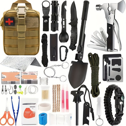 MOLLE System Survival & First Aid Kit - All-in-One Outdoor Emergency Gear with MOLLE-Compatible Backpack/Leg Strap Attachment, Heavy-Duty Supplies (Bandages, Tourniquet, Bleeding Control) for Camping, Hunting, Hiking -