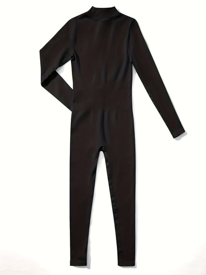 OMKAGI Women's Jumpsuit - Long Sleeve Front Zipper Onesie, Slim Fit Ribbed Tights, Warm Winter Pants, Machine Washable Solid Color Outfit, Elastic Breathable Jumpsuits for Fall/Winter (Casual & Dressy)