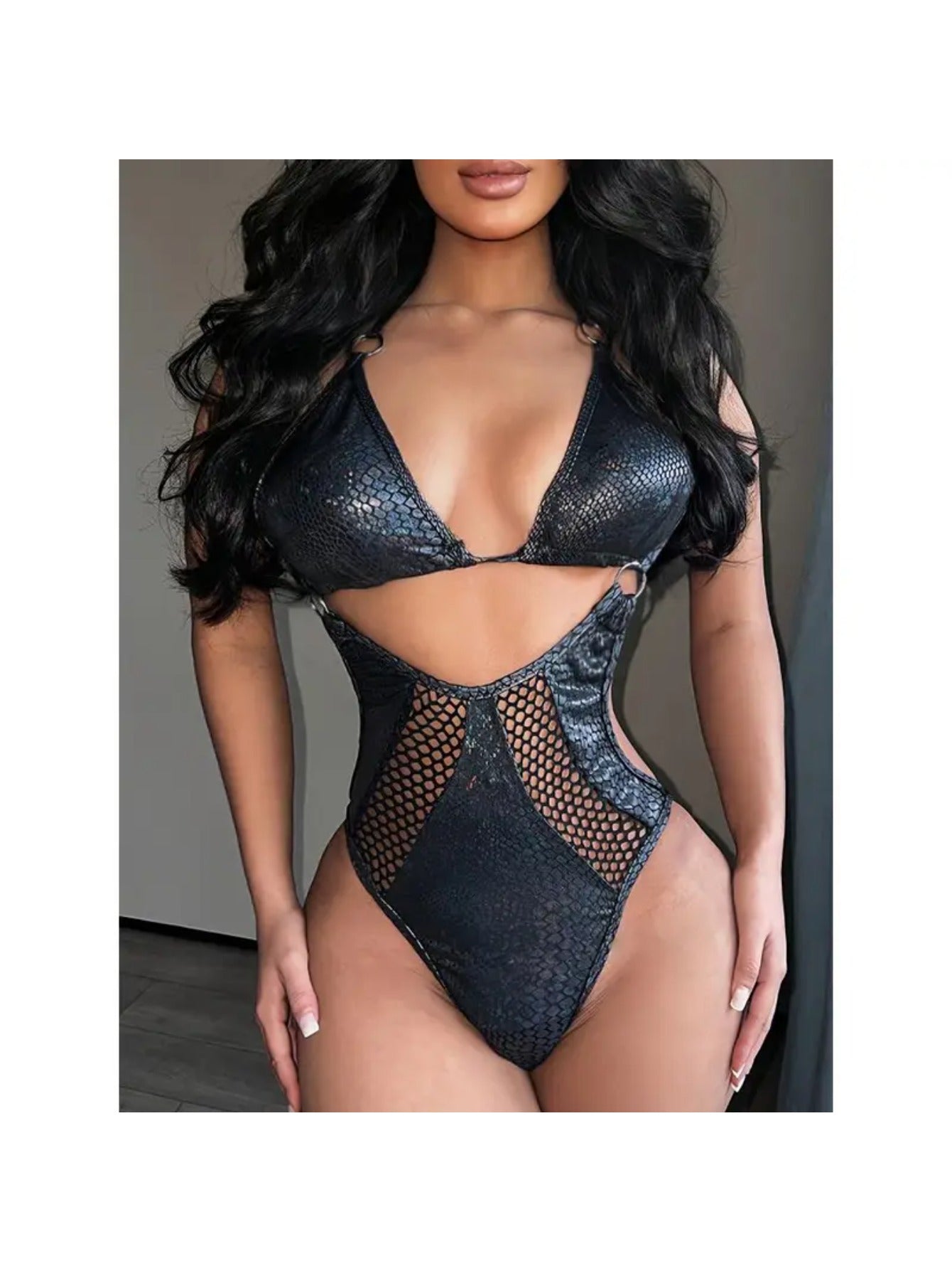 Women's Sexy and Elegant Erotic Snake Print Shiny Scale Pattern Bikini - Women's Erotic Lingerie Set with Mesh Panels and Metal Ring Decorations, Adjustable Back Straps, Halter Neck, Breathable and Quick-Drying Swimsuit, Suit