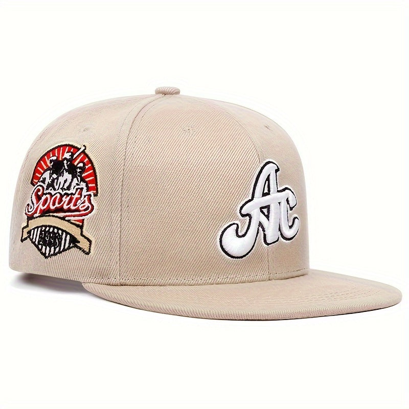 AC Embroidered Snapback Cap for Men & Women - Outdoor Sports Fashion Flat Brim Hat with Side Lettering, Hand Washable Acrylic Knit Fabric - Single Pack - For Sports Enthusiasts & Casual Wear - Perfect Gift for Outdoor Lovers