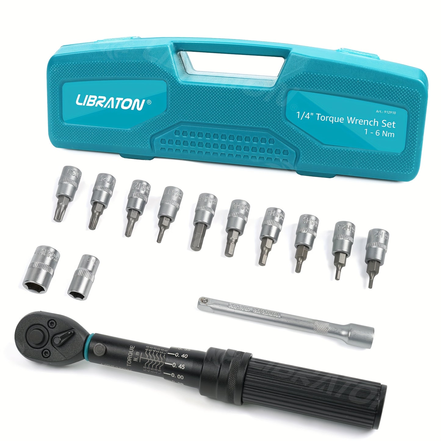 LIBRATON 1/4'' Torque Wrench Set, 1-6Nm Suitable for Bike, 0.05Nm Micro Drive Click Torque Wrench Set, Bicycle Maintenance Kit with Hex, Torx/Star Bit Sockets, Extension Bar Kit, Gift for Boyfriend, Dad, for Man