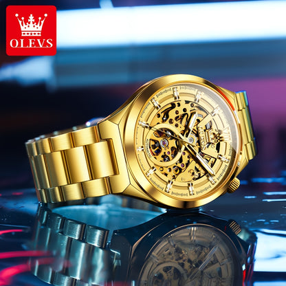 OLVES Stainless Steel Automatic Mechanical Watches For Men Luxury Top Brand Business Fashion Men'S Watches New Trend Classic Original High Quality Best Selling Men'S Wrist Watches, Without Battery
