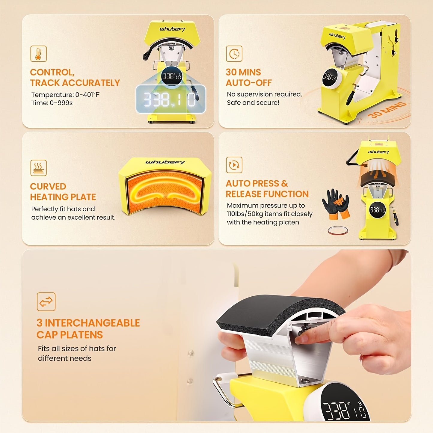 15"x15"/15"x12" - 8in 1/5in 1 Heat Press Combo, Rotatable Design, Multi-Size Transfer Professional Sublimation Kit, Suitable for T-Shirts, Bags, Pillows, Hats, Beanies, Rollers - Three-in-One Automatic Hat Press Only for Hats