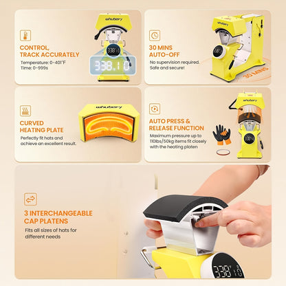 15x15 Inch 5-in-1 Set Heat Press Machine for Everything Transfers, Swing Away Press Machine for T Shirt, Bags, Pillows, Plates(6" And 8"), Tumblers, Mugs, Cups, Hats And Caps(5.5"x3") - Hat Heat Press - 3in 1 Can Only Press H