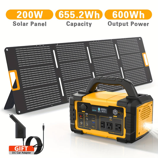 Galaxy Green Portable Power Bank with Solar Panel, 643Wh/600W Solar Power, with 60W USB-C PD Output, 110V Pure Sine Wave AC Power Outlet, Suitable for Family Emergency Outdoor Hunting Camping RV Travel, Emergency Power Supply