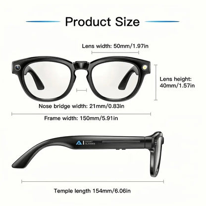 A New Hit - AI Smart Glasses with Touch And AI Chat Support. AI Intelligence, 800W HD, And Image Stabilization. Real-time Translation. Dual Microphones with Blue Light Protection And Noise Reduction. 4K HD Recording And Wirel