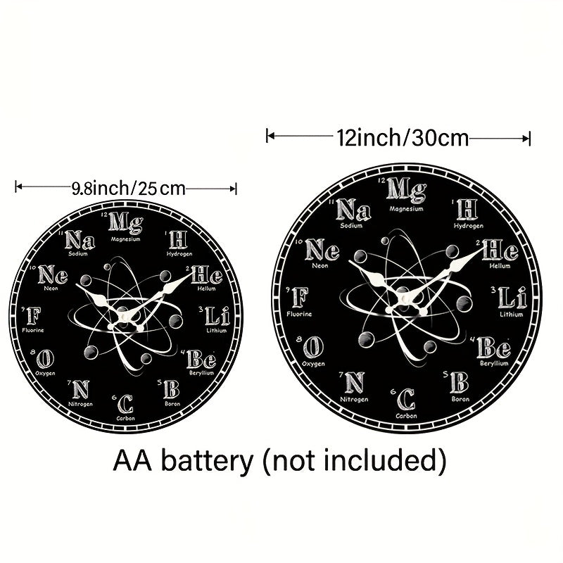 1pc Round Clock, Chemical Symbol Creative Wall Clock, Periodic Table Blackboard Chemistry Teacher Clock, Silent Quartz Round Wooden Clock, Suitable for Bedroom Living Room Office Kitchen Bathroom, Battery Powered (Battery Not