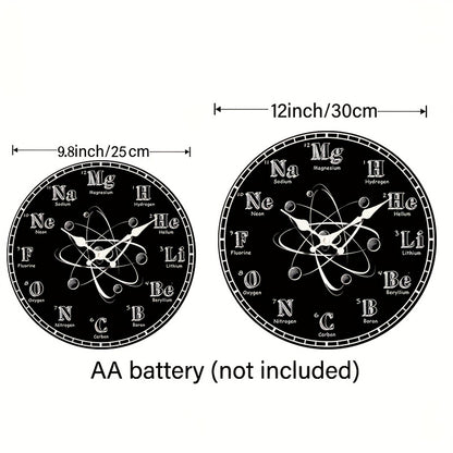 1pc Round Clock, Chemical Symbol Creative Wall Clock, Periodic Table Blackboard Chemistry Teacher Clock, Silent Quartz Round Wooden Clock, Suitable for Bedroom Living Room Office Kitchen Bathroom, Battery Powered (Battery Not