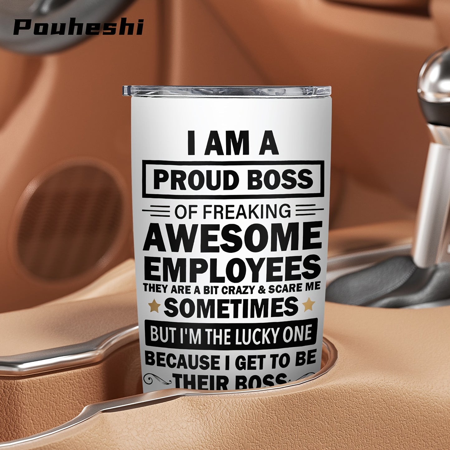 1pc POUHESHI 20oz Stainless Steel Tumbler with "I AM A Proud Boss" Humorous Design - Shatterproof, Reusable, Ideal for Office or Outdoor Use, Perfect Gift for Bosses, Campers, and Holidays, Office Drinkware | Humorous Tumbler