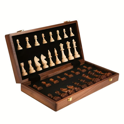 38.1cm X 38.1cm/15" X 15" Chess Solid Wood Large Premium Folding Set, Chess Pieces Solid Wood, Checkerboard Walnut, Internal Storage Box