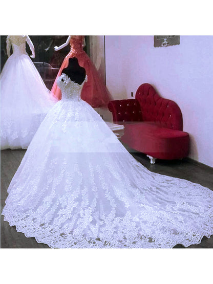 Sweep Train Wedding Dress | New White, Off the Shoulder, Fit and Flare, Elegant Style, Contrast Lace Detail, Perfect for Adult, Covering Belly for Pregnant Women