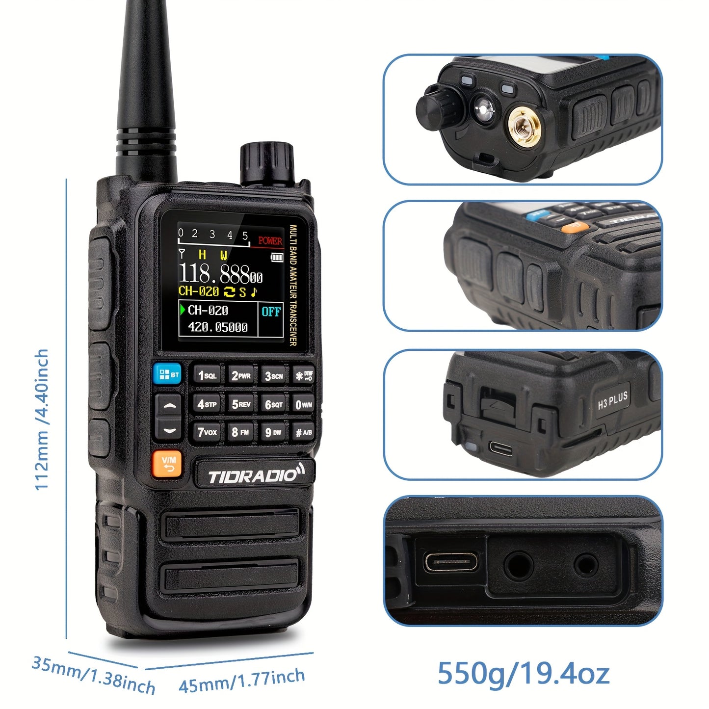TIDRADIO H3 PLUS | Ham Radio Multi-Band Two-Way Radios with AM/ FM & Wireless Headset Compatibility | 5000km Long Range Walkie Talkies for Camping & Emergency