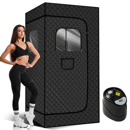 New Dual Window Portable Steam Sauna Box For Home One Person Full Body Sauna Spa With 101.44oz 1200W Steam Generator, No Foldable Chair, for home Sauna Tent For Gym, Yoga, Pilates
