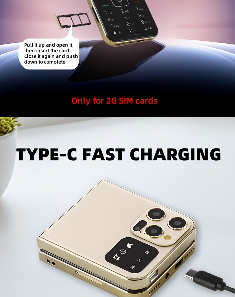 Innovative Mini Pocket Phone | Lightweight, Dual-Sim, Long Standby Time, 2G Network, Multi-Language Support, Foldable Design, Basic Communication Features, Android Os, Battery, Usb Type-C Charging
